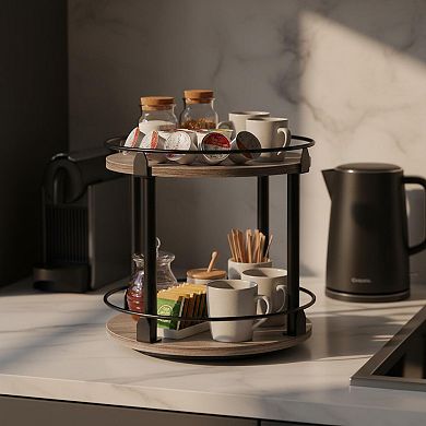 KAUFLY 2-Tier Rotating Lazy Susan Spice Rack Turntable for Kitchen Countertop Cabinet
