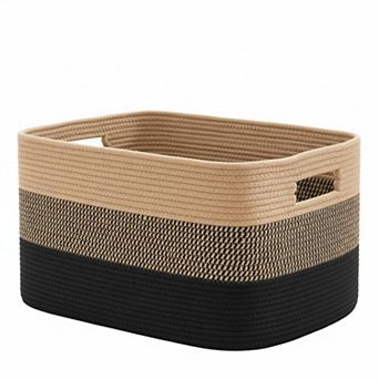 KAUFLY Rectangle Woven Cotton Rope Storage Basket for Laundry Toys Blankets