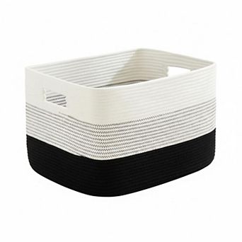 KAUFLY Rectangle Woven Cotton Rope Storage Basket for Laundry Toys Blankets
