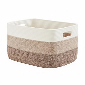 KAUFLY Rectangle Woven Cotton Rope Storage Basket for Laundry Toys Blankets