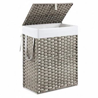 KAUFLY Large Woven Laundry Basket with Lid & Washable Liner, Foldable Rattan Steel Frame
