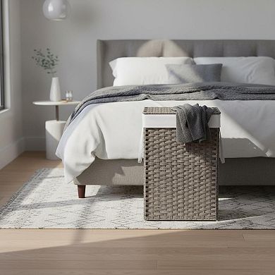 KAUFLY Large Woven Laundry Basket with Lid & Washable Liner, Foldable Rattan Steel Frame