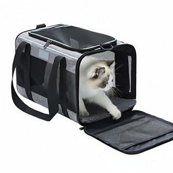 KAUFLY Soft-Sided Pet Carrier with Mesh Entry & Fleece Bed, Holds 22 lbs
