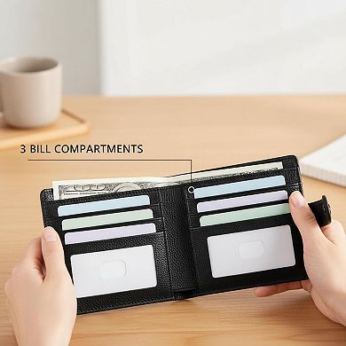 ZUQIETA Slim RFID Bifold Wallet ID Window, Zip Pocket, Card Slots for Women