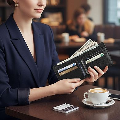 ZUQIETA Slim RFID Bifold Wallet ID Window, Zip Pocket, Card Slots for Women