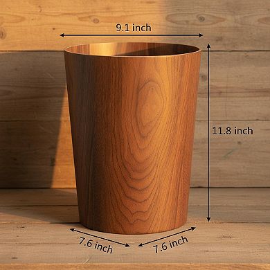 KAUFLY 2.3 Gallons Wood Trash Can Japanese Style Round Lightweight Sturdy for Home Office