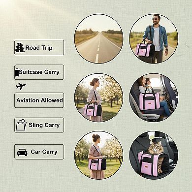 Petsfit Soft-sided Pet Travel Carrier with Foldable Bowl Locking Zippers Mesh