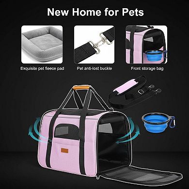 Petsfit Soft-sided Pet Travel Carrier with Foldable Bowl Locking Zippers Mesh