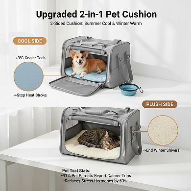 Petsfit Soft-sided Pet Travel Carrier with Foldable Bowl Locking Zippers Mesh