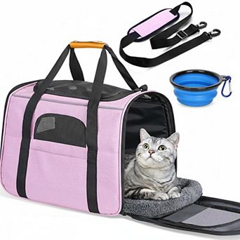 Petsfit Soft-sided Pet Travel Carrier with Foldable Bowl Locking Zippers Mesh