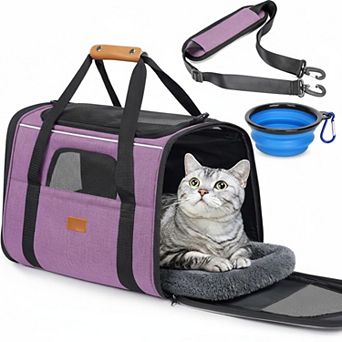 Petsfit Soft-sided Pet Travel Carrier with Foldable Bowl Locking Zippers Mesh