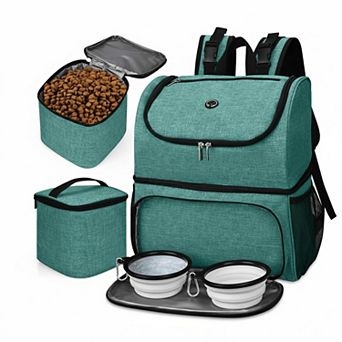 Petsfit Airline Approved Pet Travel Backpack with 2 Collapsible Bowls 2 Food Baskets