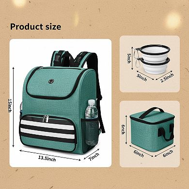Petsfit Airline Approved Pet Travel Backpack with 2 Collapsible Bowls 2 Food Baskets