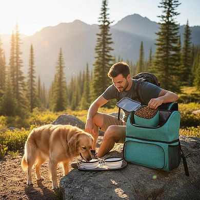 Petsfit Airline Approved Pet Travel Backpack with 2 Collapsible Bowls 2 Food Baskets