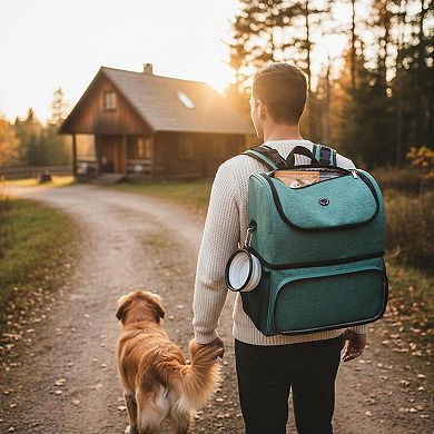 Petsfit Airline Approved Pet Travel Backpack with 2 Collapsible Bowls 2 Food Baskets