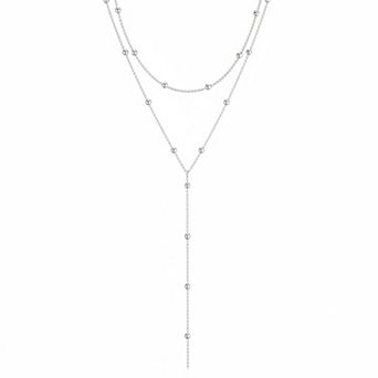 KAUFLY Plated Silver Y-Shaped Layered Beaded Drop Necklace - Dainty Simple Gift