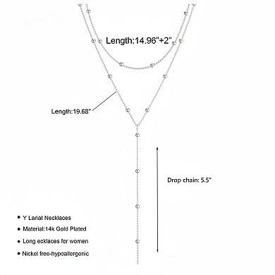KAUFLY Plated Silver Y-Shaped Layered Beaded Drop Necklace - Dainty Simple Gift