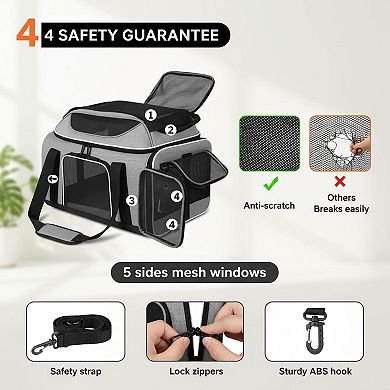 Petsfit Top-expandable Pet Carrier Airline Approved Soft-sided For Small Cats Dogs Locking Zippers