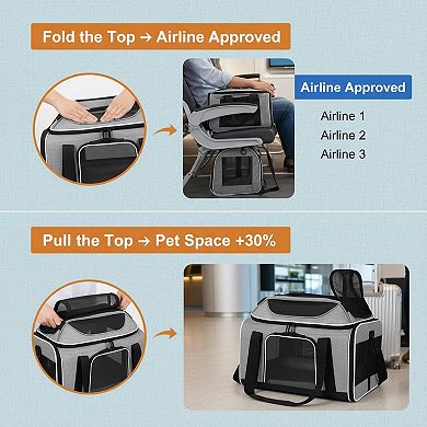 Petsfit Top-expandable Pet Carrier Airline Approved Soft-sided For Small Cats Dogs Locking Zippers