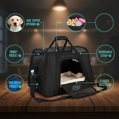 Petsfit Airline Approved Soft Sided Pet Carrier for Small Medium Dogs Cats Ventilated Sherpa Bed
