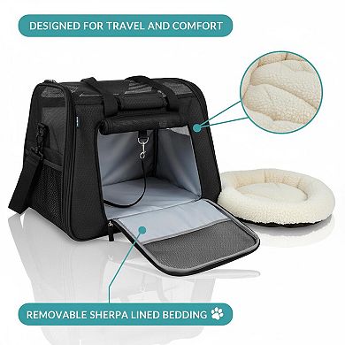 Petsfit Airline Approved Soft Sided Pet Carrier for Small Medium Dogs Cats Ventilated Sherpa Bed