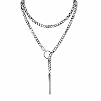 KAUFLY Silver toned Lariat Chunky Chain Bar Necklace - Gothic Punk Grunge Gift