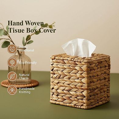 KAUFLY Rattan Tissue Box Cover Hand Woven Decorative for Bathroom Bedroom Office