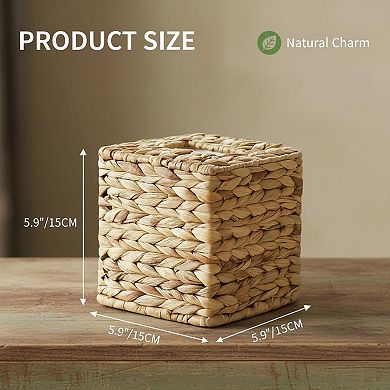 KAUFLY Rattan Tissue Box Cover Hand Woven Decorative for Bathroom Bedroom Office