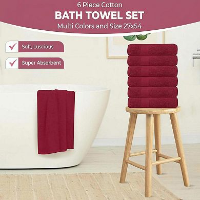 KAUFLY 6-Pack Cotton Bath Towels - Lightweight, Quick Dry & Absorbent Multi-Use Set