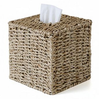 KAUFLY Rattan Tissue Box Cover Hand Woven Decorative for Bathroom Bedroom Office