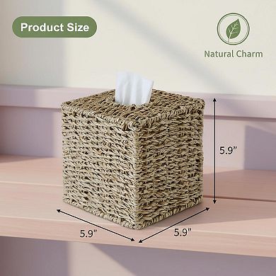 KAUFLY Rattan Tissue Box Cover Hand Woven Decorative for Bathroom Bedroom Office