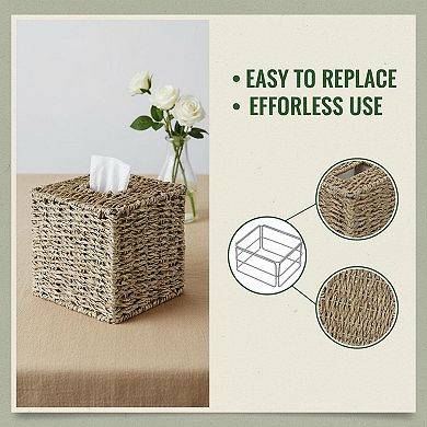 KAUFLY Rattan Tissue Box Cover Hand Woven Decorative for Bathroom Bedroom Office