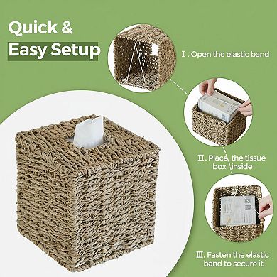 KAUFLY Rattan Tissue Box Cover Hand Woven Decorative for Bathroom Bedroom Office