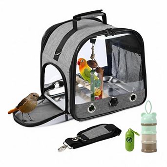 Petsfit Bird Carrier Backpack Lightweight Parrot Travel Cage, Transparent Breathable