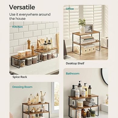 KAUFLY Stackable Expandable 2-Pack Kitchen Cabinet Shelf, Metal & Wood