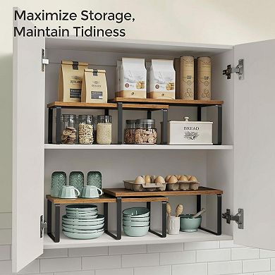 KAUFLY Stackable Expandable 2-Pack Kitchen Cabinet Shelf, Metal & Wood