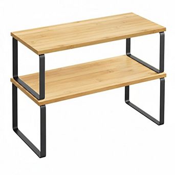 KAUFLY Stackable Expandable 2-Pack Kitchen Cabinet Shelf, Metal & Wood