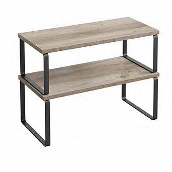 KAUFLY Stackable Expandable 2-Pack Kitchen Cabinet Shelf, Metal & Wood