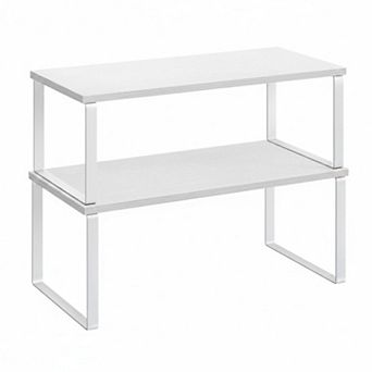 KAUFLY Stackable Expandable 2-Pack Kitchen Cabinet Shelf, Metal & Wood