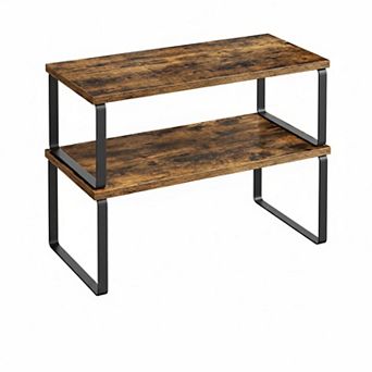 KAUFLY Stackable Expandable 2-Pack Kitchen Cabinet Shelf, Metal & Wood