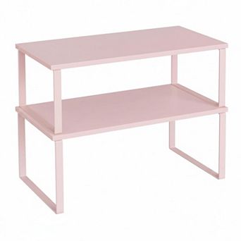 KAUFLY Stackable Expandable 2-Pack Kitchen Cabinet Shelf, Metal & Wood