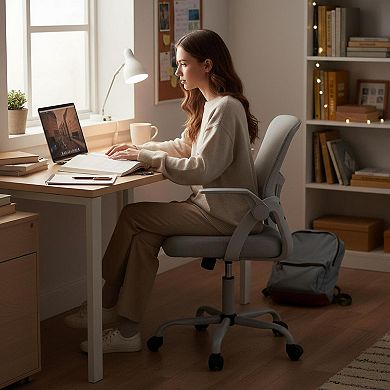 KAUFLY Ergonomic Mid-Back Computer Chair, Adjustable Height, 360° Swivel Rocking Mesh Seat