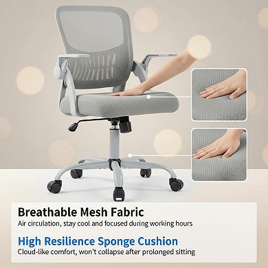 KAUFLY Ergonomic Mid-Back Computer Chair, Adjustable Height, 360° Swivel Rocking Mesh Seat