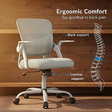 KAUFLY Ergonomic Mid-Back Computer Chair, Adjustable Height, 360° Swivel Rocking Mesh Seat