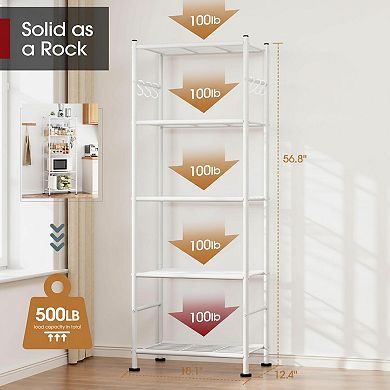 KAUFLY 5-Tier Heavy-Duty Rack w/ Hooks & Feet, Wobble-Free for Garage&Bedroom