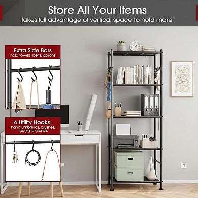 KAUFLY 5-Tier Heavy-Duty Rack w/ Hooks & Feet, Wobble-Free for Garage&Bedroom