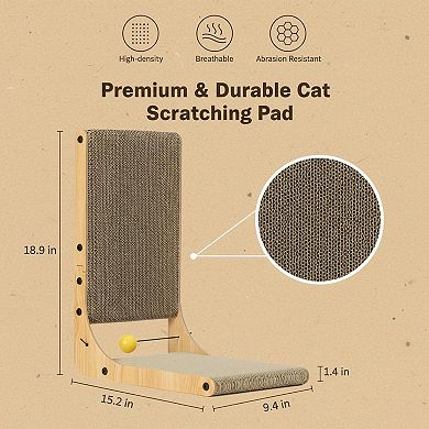 Nicate L Shape Cat Scratcher Wall Mounted: Cardboard with Ball, Large Size