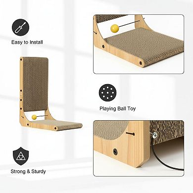 Nicate L Shape Cat Scratcher Wall Mounted: Cardboard with Ball, Large Size