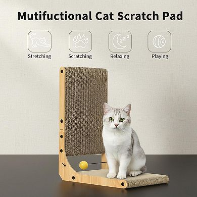 Nicate L Shape Cat Scratcher Wall Mounted: Cardboard with Ball, Large Size