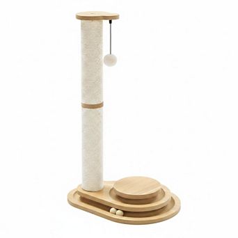Nicate Cat Scratcher Kitten Toys Wooden Ball Track 3 tier Sisal Interactive Scratching Post